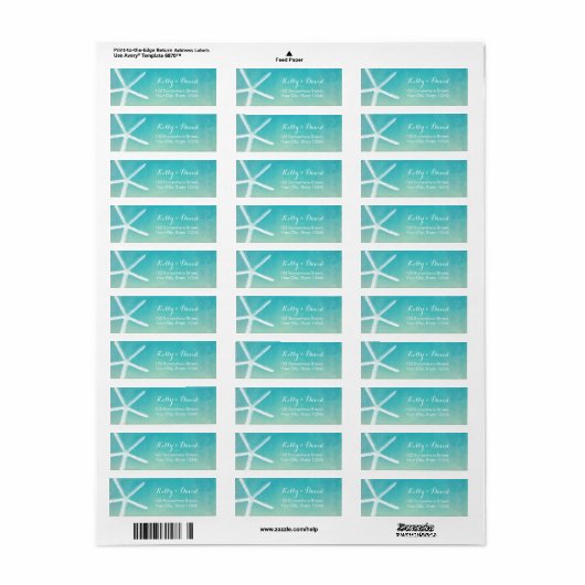 Waterverf Starfish Elegant Beach Wedding Etiket (Full Sheet)