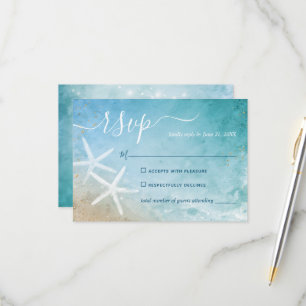 Waterverf Starfish Elegant Beach Wedding RSVP Kaartje