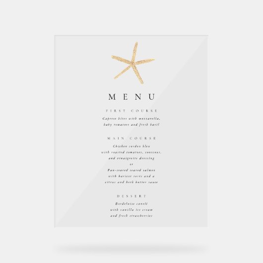 Waterverf Starfish Elegant Wedding Menu Acryl Bord (Voorkant)