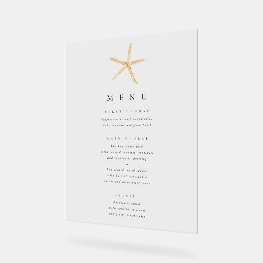 Waterverf Starfish Elegant Wedding Menu Acryl Bord (Hoek)