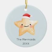 Waterverf Starfish Kerstfoto Keramisch Ornament (Voorkant)