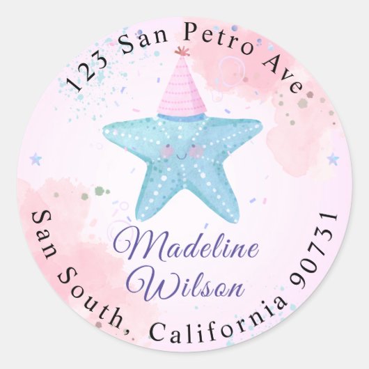 Waterverf Starfish onder het Zee retouradres Ronde Sticker (Voorkant)
