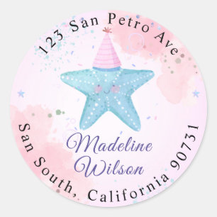 Waterverf Starfish onder het Zee retouradres Ronde Sticker
