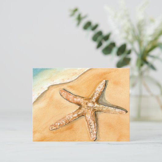 Waterverf Starfish op strand Briefkaart (Staand voorkant)