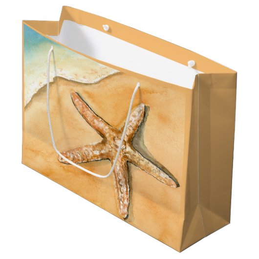 Waterverf Starfish op strand Groot Cadeauzakje (Voorkant Gekanteld)