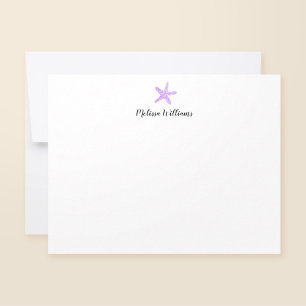 Waterverf Starfish Paarse gepersonaliseerde briefp Notitiekaartje