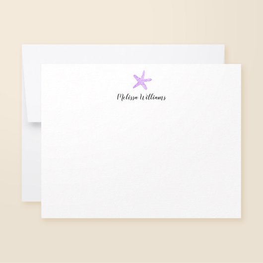 Waterverf Starfish Paarse gepersonaliseerde briefp Notitiekaartje