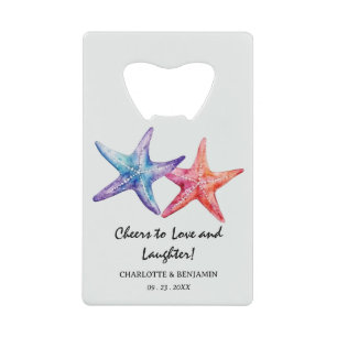 Waterverf Starfish strand bruiloft gunst Creditkaart Flessenopener