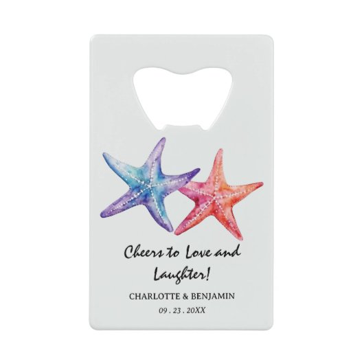 Waterverf Starfish strand bruiloft gunst Creditkaart Flessenopener (Voorkant)