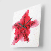 Waterverf Starfish Vierkante Klok (Hoek)