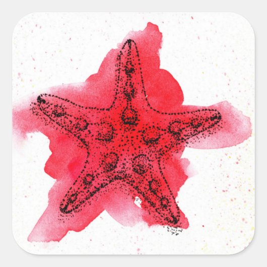 Waterverf Starfish Vierkante Sticker (Voorkant)