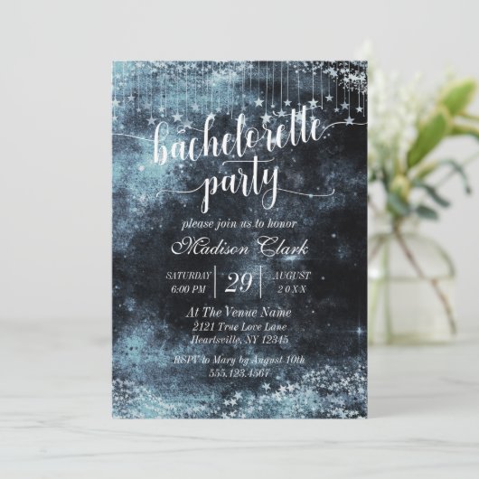 Waterverf Starry Bachelorette Feestuitnodiging Kaart (Staand voorkant)