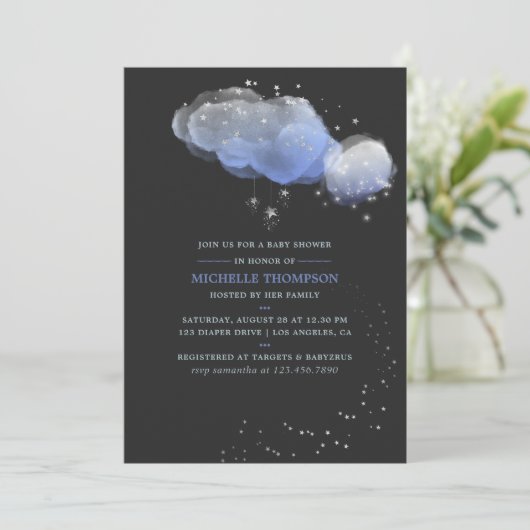 Waterverf Stars Night Sky Baby shower Uitnodiging (Staand voorkant)