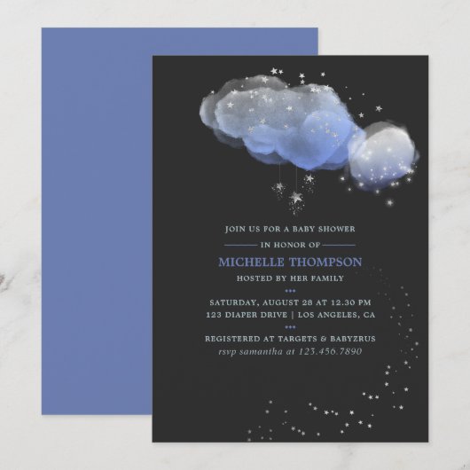 Waterverf Stars Night Sky Baby shower Uitnodiging (Voorkant / Achterkant)