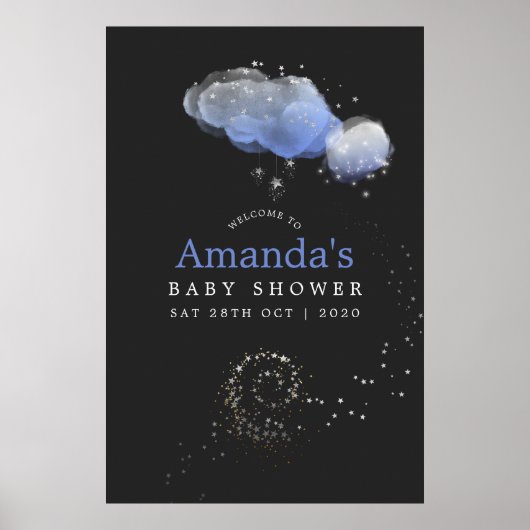 Waterverf Stars Night Sky Boy Baby shower Welkom Poster (Voorkant)