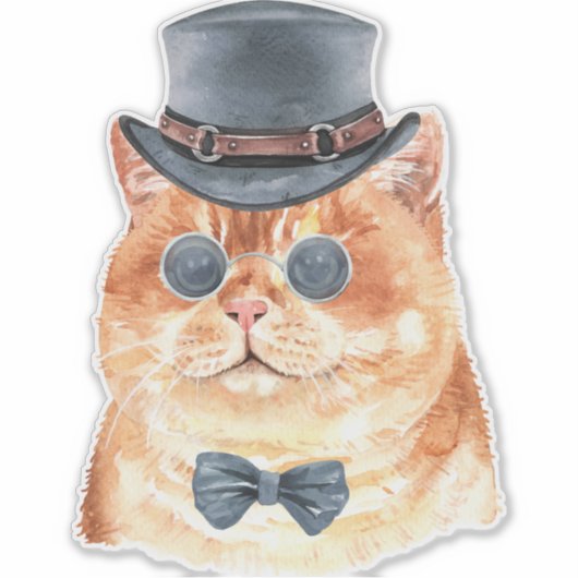 Waterverf Steampunk Kat Sticker (Voorkant)