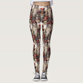 Waterverf Steampunk Santa Gothic Feestelijke Skull Leggings (Voorkant)