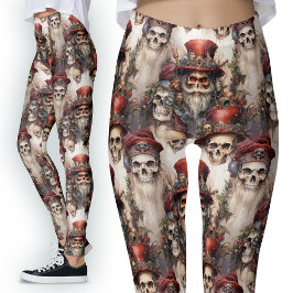 Waterverf Steampunk Santa Gothic Feestelijke Skull Leggings