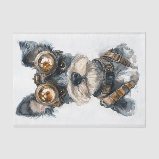 Waterverf Steampunk Schnauzer Dog CC8 Decoupage Tissuepapier (Voorkant)