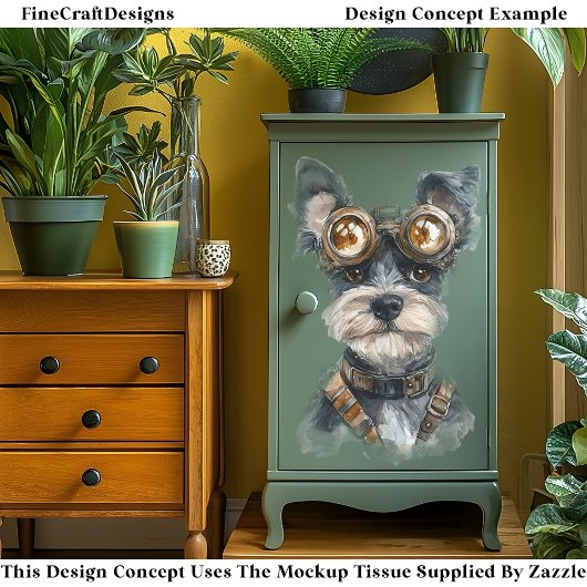 Waterverf Steampunk Schnauzer Dog CC8 Decoupage Tissuepapier