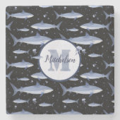 Waterverf Steel Blue Black Shark Monogram Onderzet Stenen Onderzetter (Voorkant)