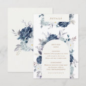 waterverf steelblauwe bloemdetails informatiekaartje (Voorkant / Achterkant)