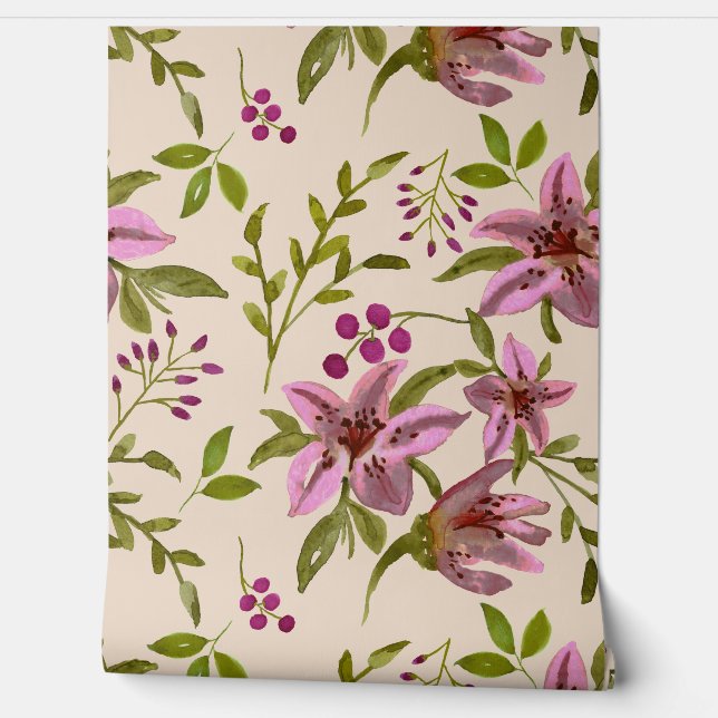 Waterverf stekken van tijgerleliebloemen behang (Afrollen)