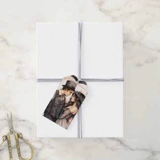 Waterverf stel romantisch hart vintage cadeaulabel