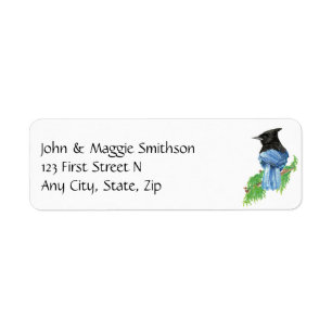 Waterverf Stellar Jay Bird Natuur Art Etiket