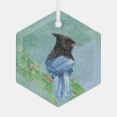 Waterverf Stellar Jay Bird Natuur Art Glas Ornament (Voorkant)