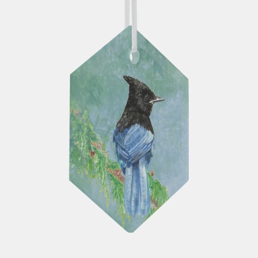 Waterverf Stellar Jay Bird Natuur Art Glas Ornament (Voorkant Rechts)