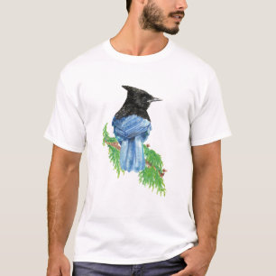 Waterverf Stellar Jay Bird Natuur Art T-shirt