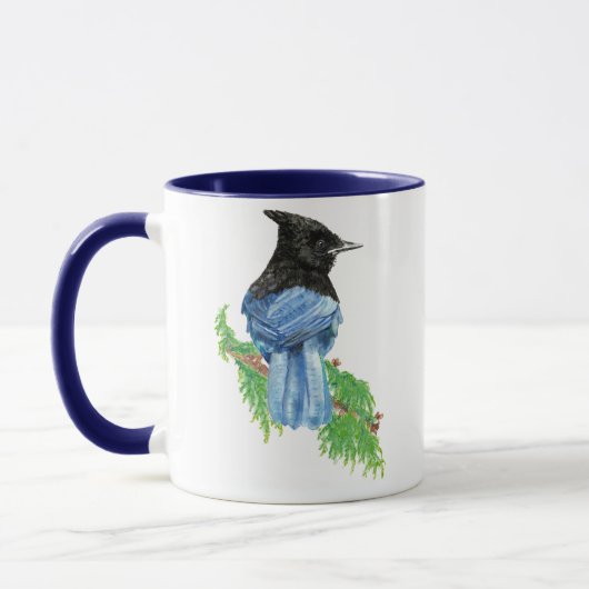 Waterverf Stellar Jay, Bird, Natuur Collectie Mok (Links)