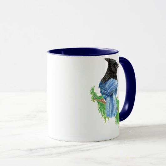 Waterverf Stellar Jay, Bird, Natuur Collectie Mok (Voorkant rechts)