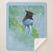 Waterverf Stellar Jay Bird Wildlife Art Sherpa Deken (Voorkant)