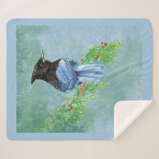 Waterverf Stellar Jay Bird Wildlife Art Sherpa Deken (Voorkant (horizontaal))