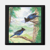 Waterverf Stellar Jay Vogels Bos Bomen Magneet (Voorkant)