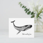 Waterverf stencil blauwe vinvis RSVP kaartje (Staand voorkant)