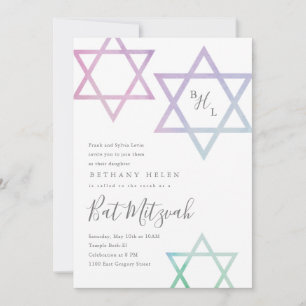 Waterverf Ster van David Bat Mitzvah uitnodiging