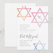Waterverf Ster van David Bat Mitzvah uitnodiging (Voorkant / Achterkant)