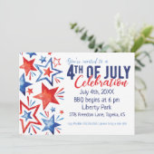 Waterverf Sterren 4 juli Uitnodiging (Staand voorkant)