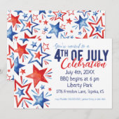 Waterverf Sterren 4 juli Uitnodiging (Voorkant / Achterkant)