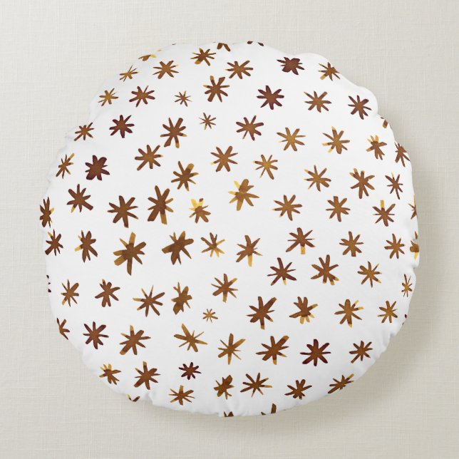 Waterverf sterren - ambergeel rond kussen (Voorkant)