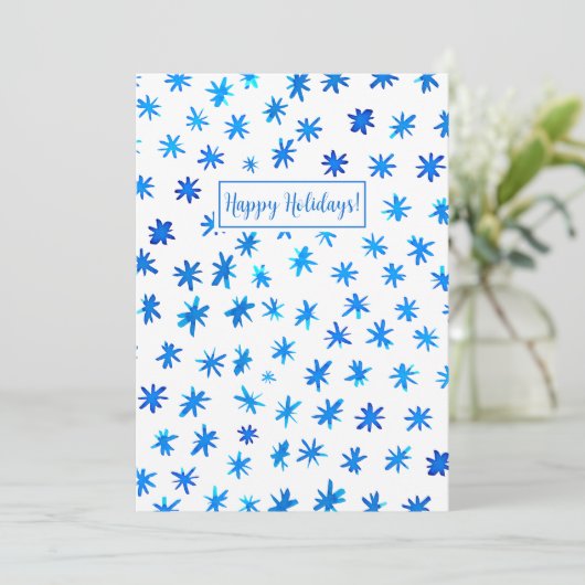 Waterverf sterren - blauw feestdagenkaart (Staand voorkant)