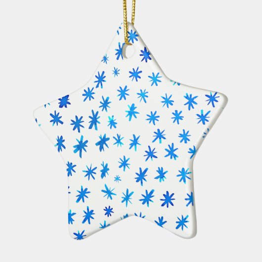 Waterverf sterren - blauw keramisch Ornament (Links)