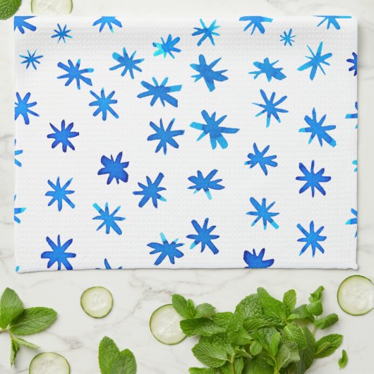 Waterverf sterren - blauw theedoek (Gevouwen)
