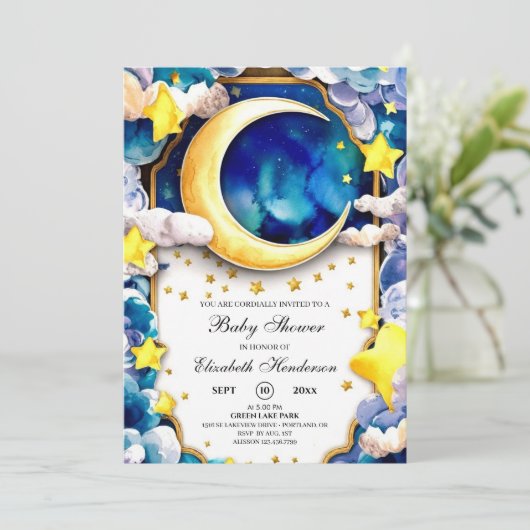 Waterverf Sterren Celestial Baby shower Kaart (Staand voorkant)