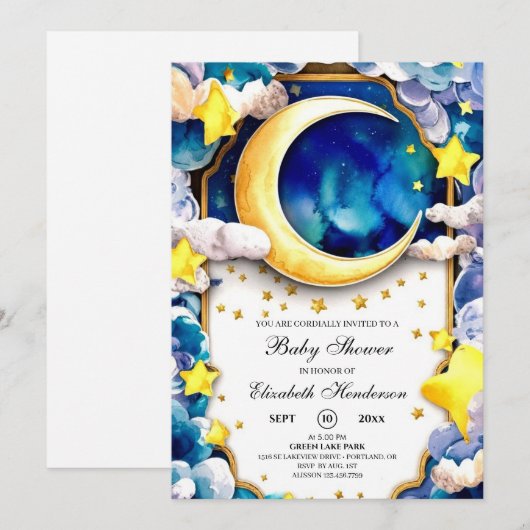 Waterverf Sterren Celestial Baby shower Kaart (Voorkant / Achterkant)
