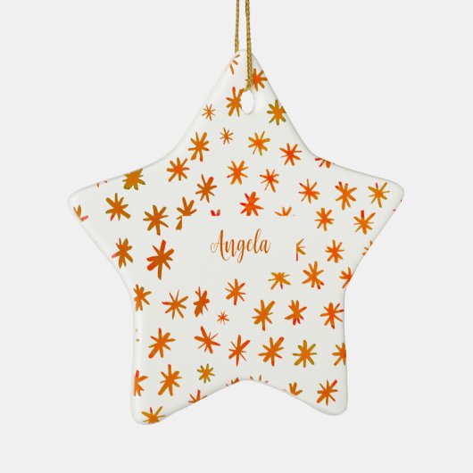 Waterverf sterren met naam - sinaasappel keramisch ornament (Rechts)