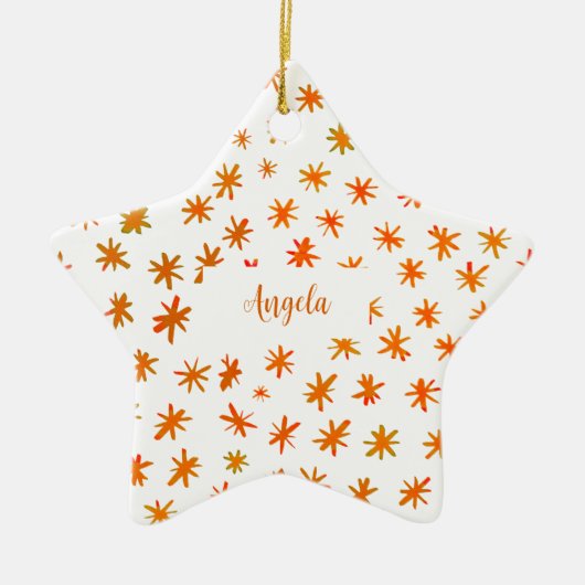 Waterverf sterren met naam - sinaasappel keramisch ornament (Voorkant)